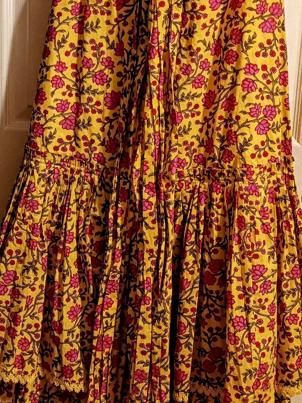 EDDY Yellow Floral Maxi Dress with Pink Print - Picture 3 of 3